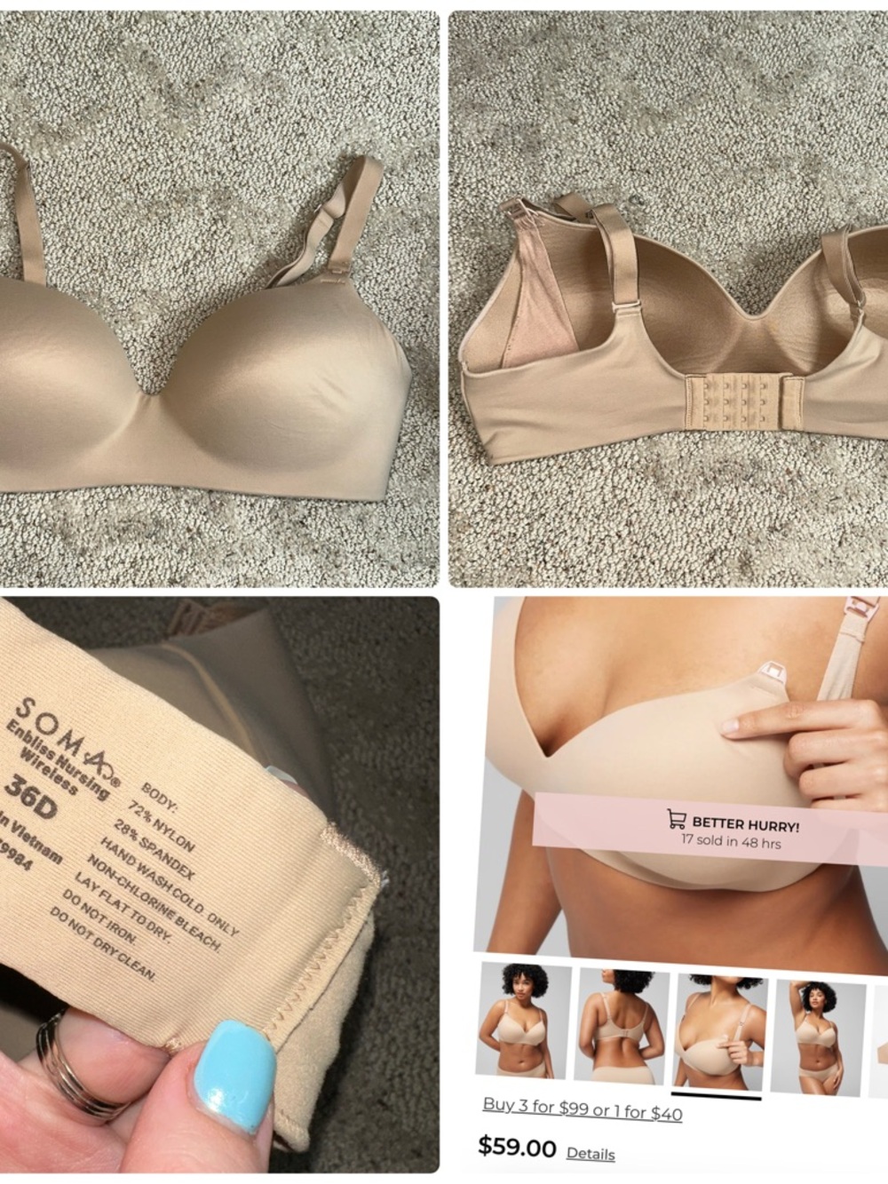 Soma Enbliss Wireless Nursing Bra in Nude/Beige